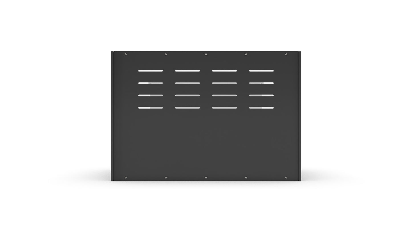 Black rectangular metal vent on a white background