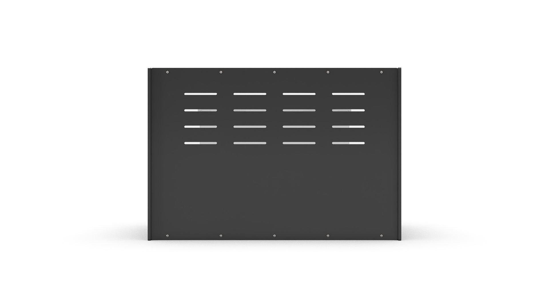 Black rectangular metal vent on a white background
