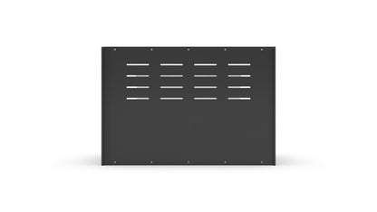 Black rectangular metal vent on a white background