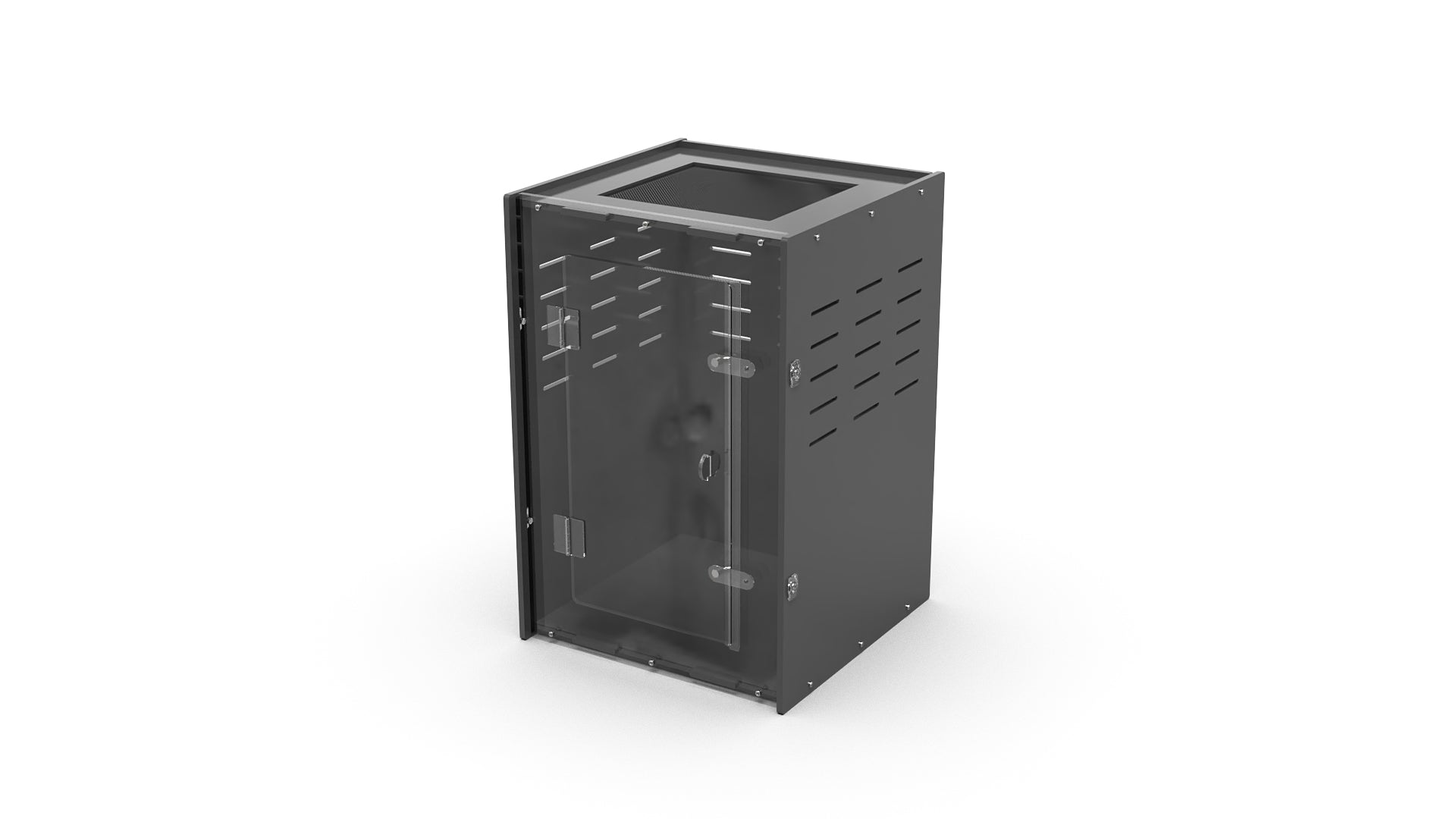 Black metal cabinet on a white background