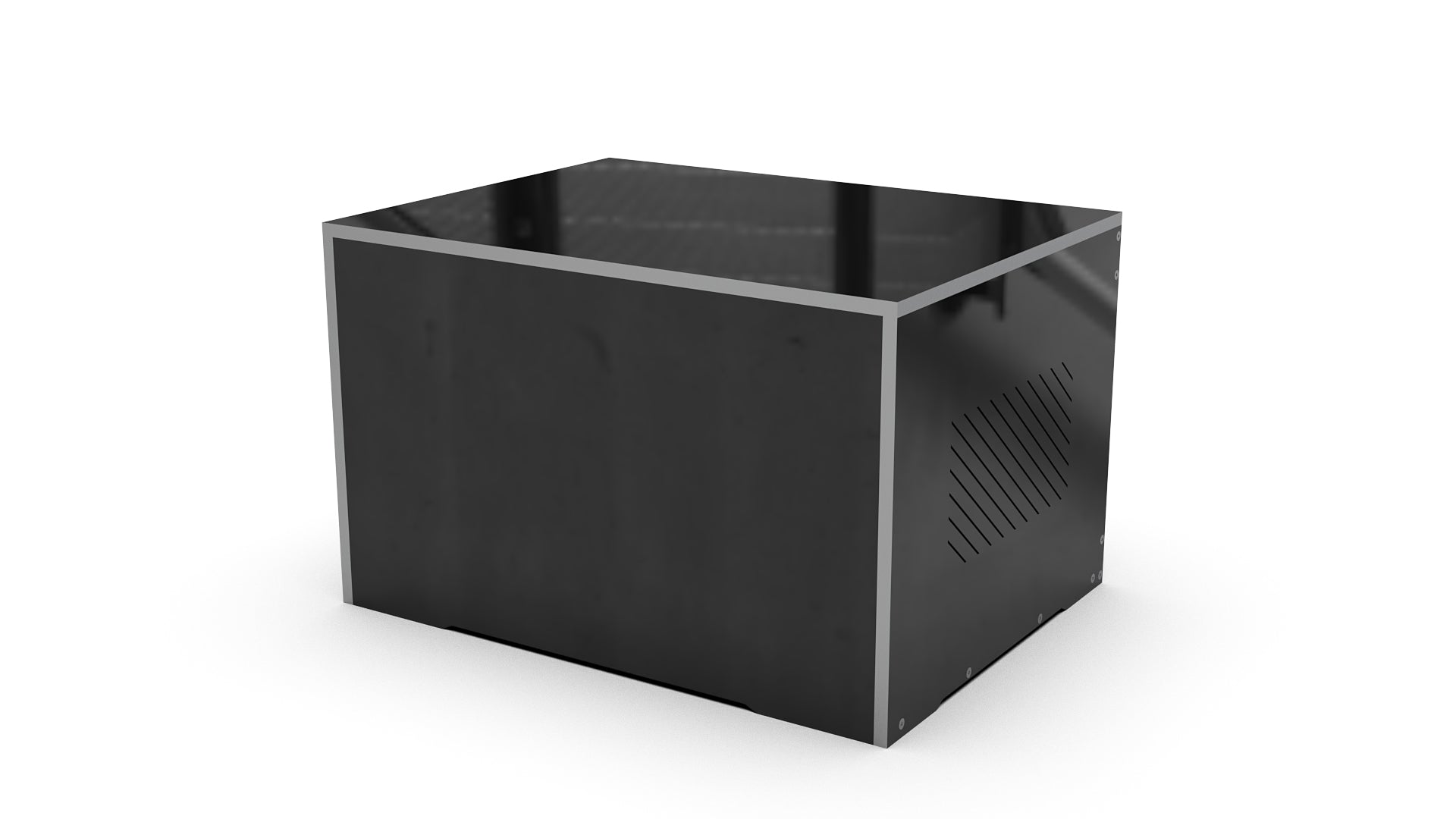 Black metal box with a white background