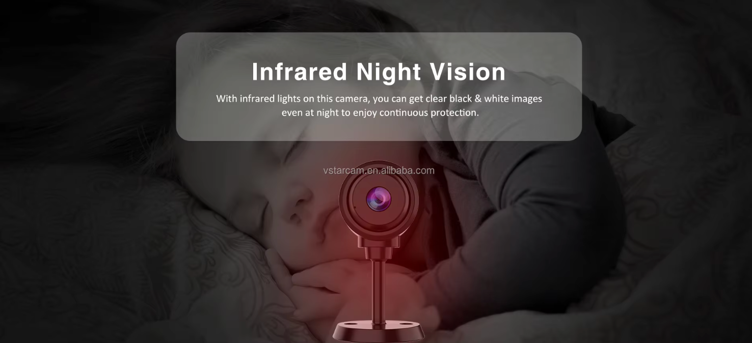 Camera with infrared night vision feature displayed on a dark background